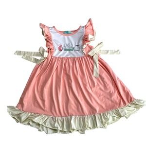Southern‎ Chicks GIRLS Pink Shrimp Boat Embroidered Ruffle Dress Size 8T 9T